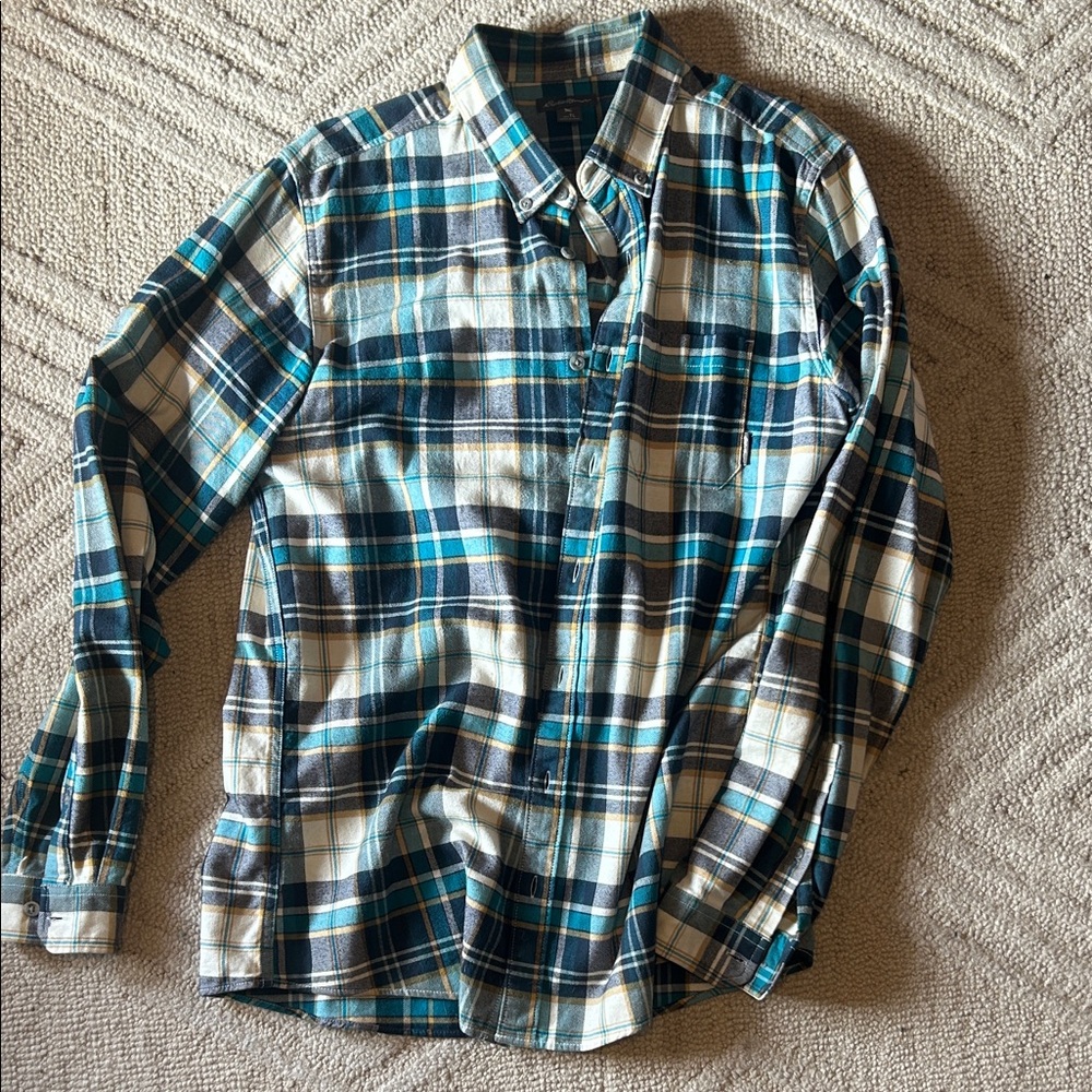 Eddie Bauer Teal and White Plaid Shirt